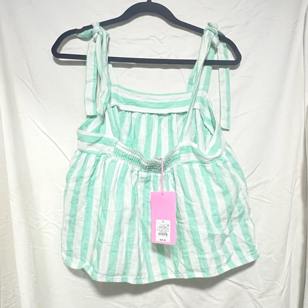 NWT Stoney Clover Lane Mint Striped Tie Tank Top Lightweight Vacation Resortwear - Picture 5 of 6